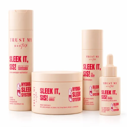 Seti Trust My Sister Sleek It: shampo, maskë, vaj dhe serum kundër fryrjes